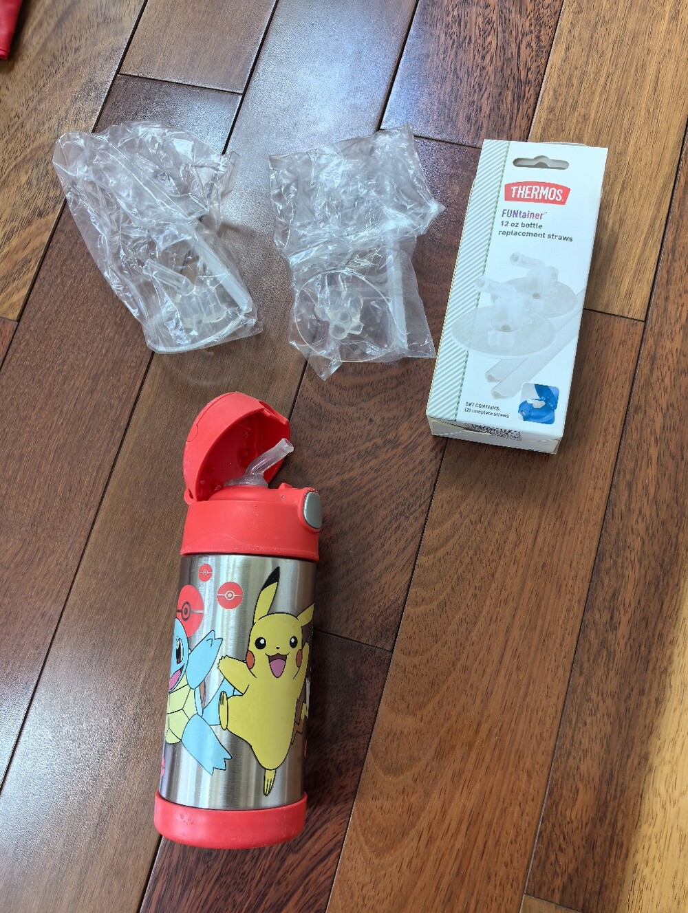 thermos funtainer 12oz bottle plus 2 new replacement silicon straws bundle